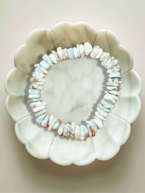 Chunky Larimar Chip Bracelet Ocean Blue Statement Stretch